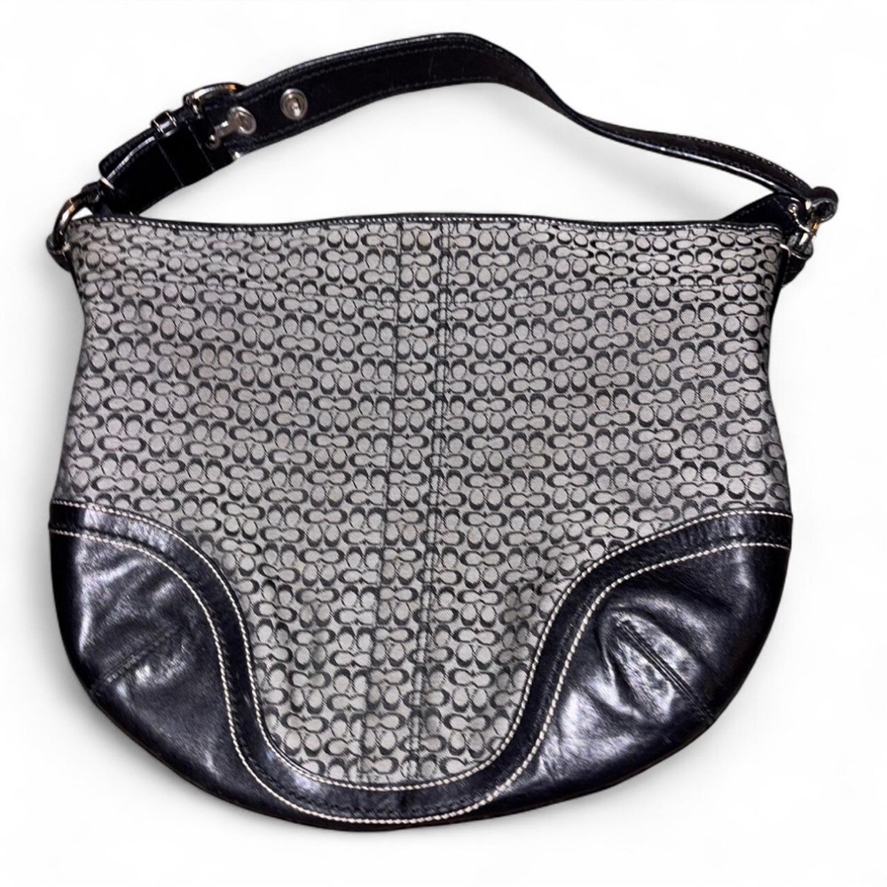 Vintage Coach Soho Hobo Shoulder Bag Black Canvas Leather Signature Y2K